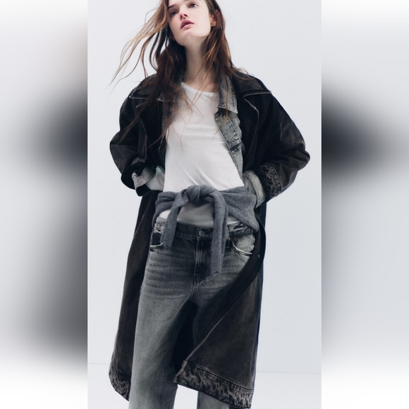 ZARA Denim Trench Coat Jacket Long Oversized Size L/XL - Picture 9 of 11
